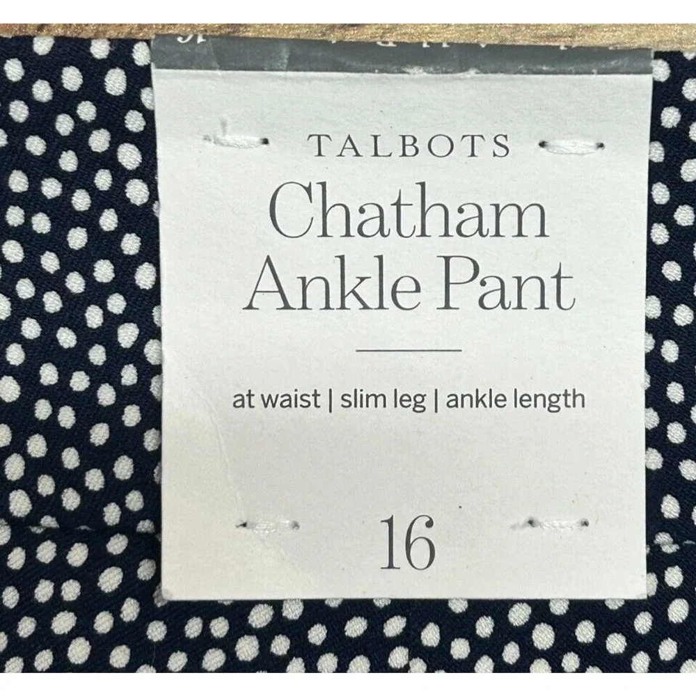 Talbots Pants Womens 16 Blue Dots Actual 38X29 Chatham Slim Ankle Side‎ Zip NWT